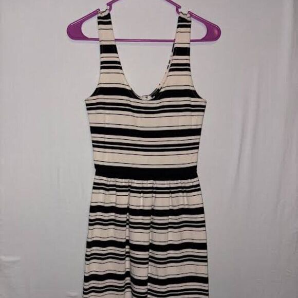 J.CREW VILLA IN STRIPE SLEEVELESS BACK BUTTON BLACK & WHITE DRESS XXS - Picture 1 of 5